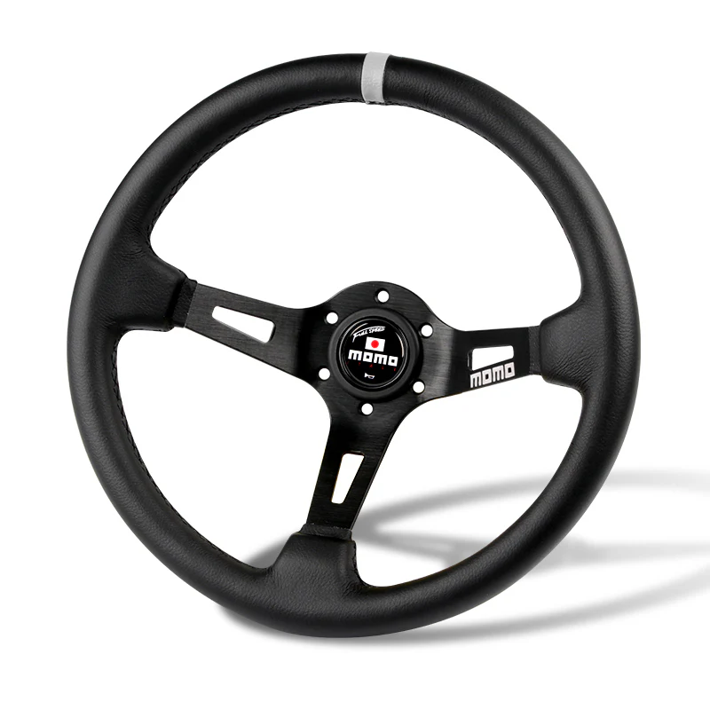 White Line 350mm MOMO Racing Steering Wheel Microfiber Leather with MOMO Horn Button - Image 6