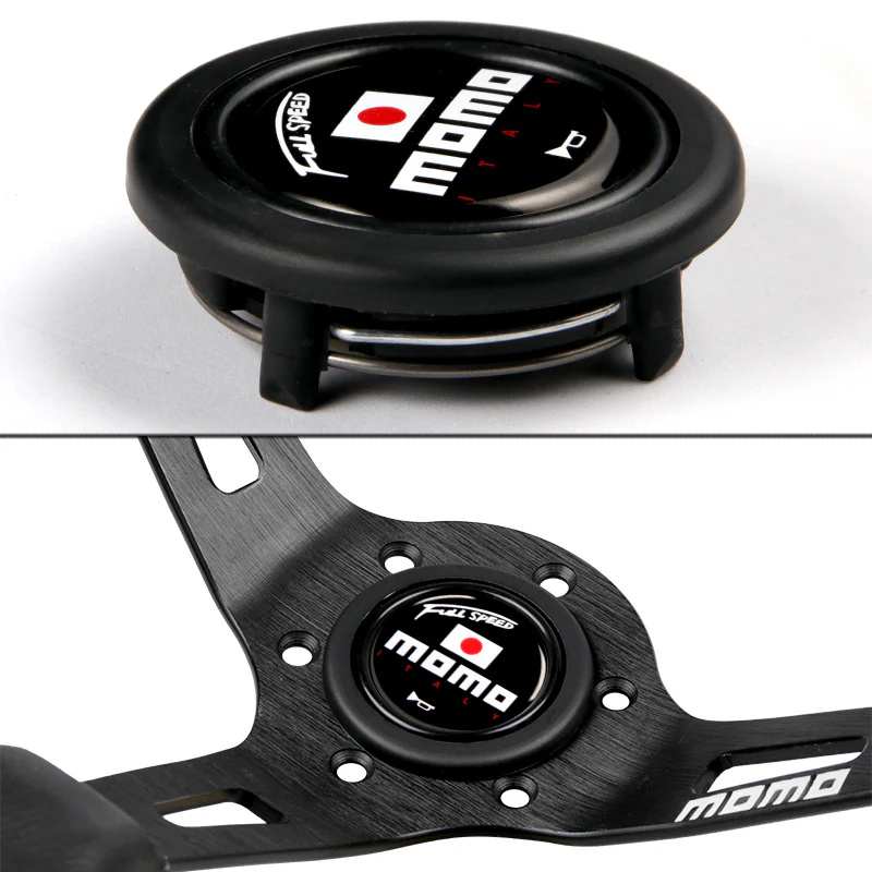 White Line 350mm MOMO Racing Steering Wheel Microfiber Leather with MOMO Horn Button - Image 7