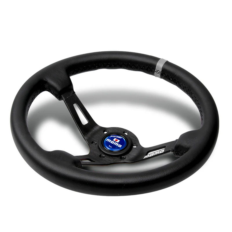 White Line 350mm MOMO Racing Steering Wheel Microfiber Leather with MOMO Horn Button - Image 4