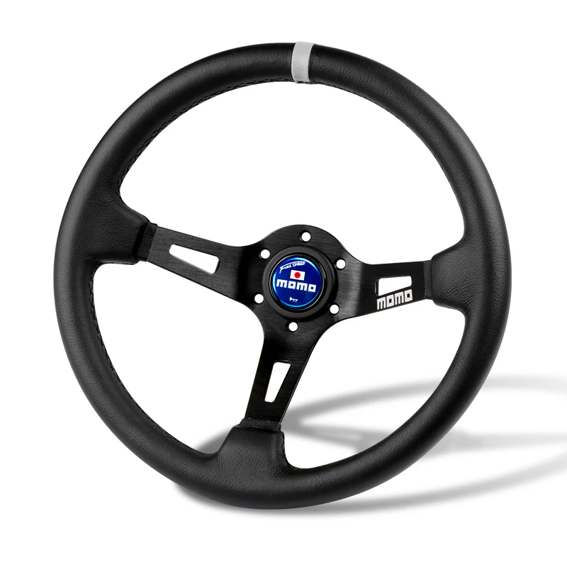 White Line 350mm MOMO Racing Steering Wheel Microfiber Leather with MOMO Horn Button - Image 5