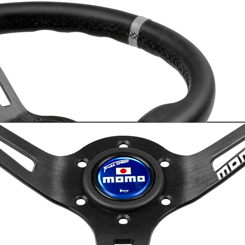 White Line 350mm MOMO Racing Steering Wheel Microfiber Leather with MOMO Horn Button - Image 7