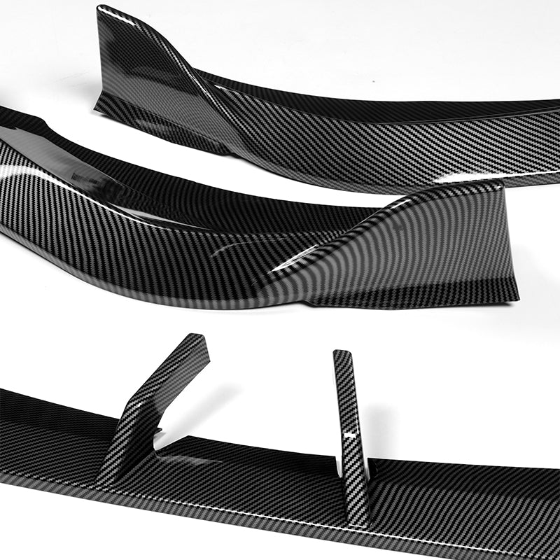 WP-Style Front Bumper Splitter Spoiler Lip 3PCS For 2024-2025 BMW 5-Series G60 G61 M-Sport -Carbon Fiber Look - Image 4