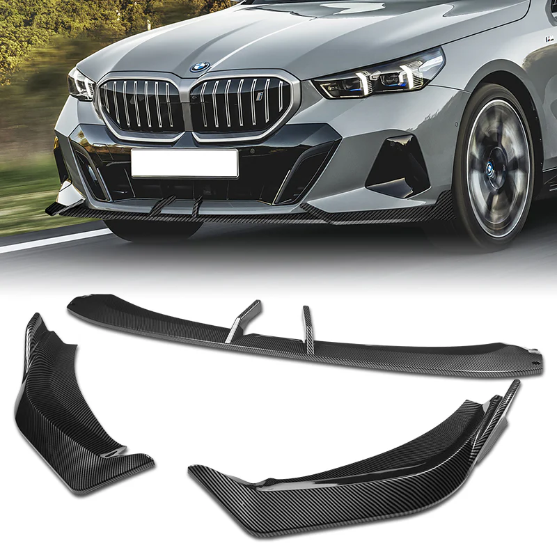 WP-Style Front Bumper Splitter Spoiler Lip 3PCS For 2024-2025 BMW 5-Series G60 G61 M-Sport -Carbon Fiber Look - Image 7