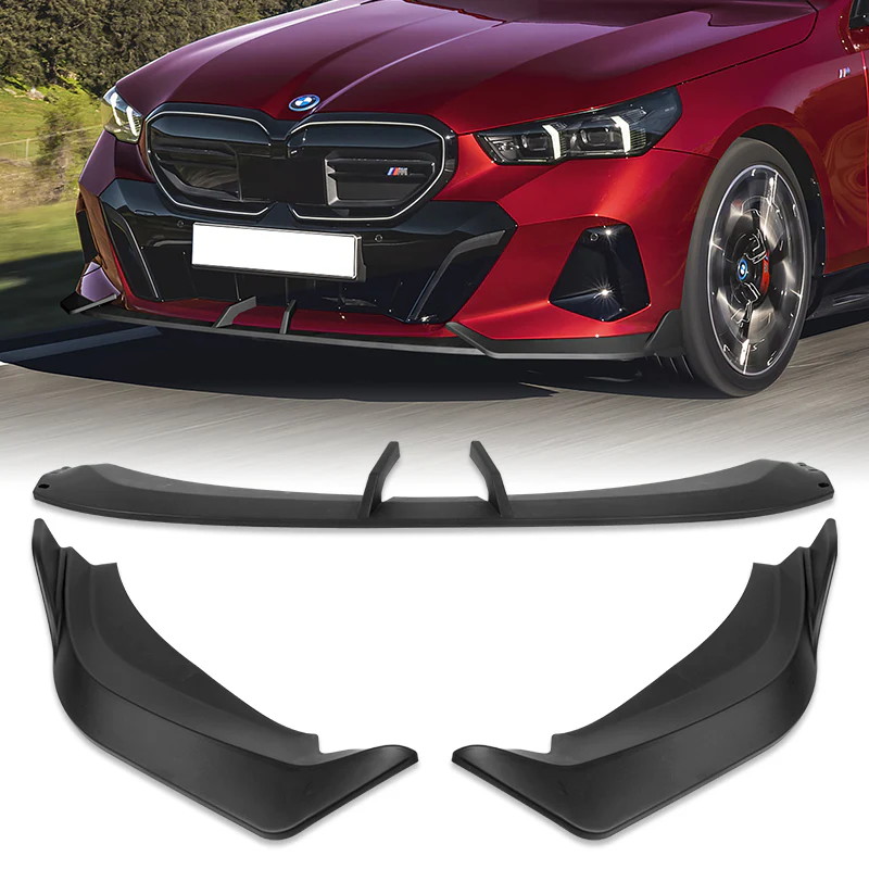 WP-Style Front Bumper Splitter Spoiler Lip 3PCS For 2024-2025 BMW 5-Series G60 G61 M-Sport -Unpainted Matte Black - Image 8