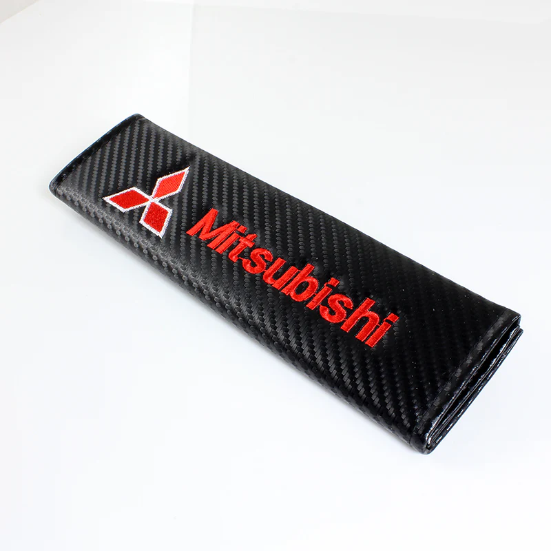Mitsubishi Black & Red Carbon Fiber Look Seat Belt Cover X2 - Image 4