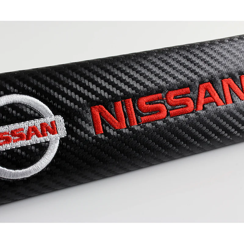 Nissan Black Carbon Fiber Look Seat Belt Cover X2 - Image 4