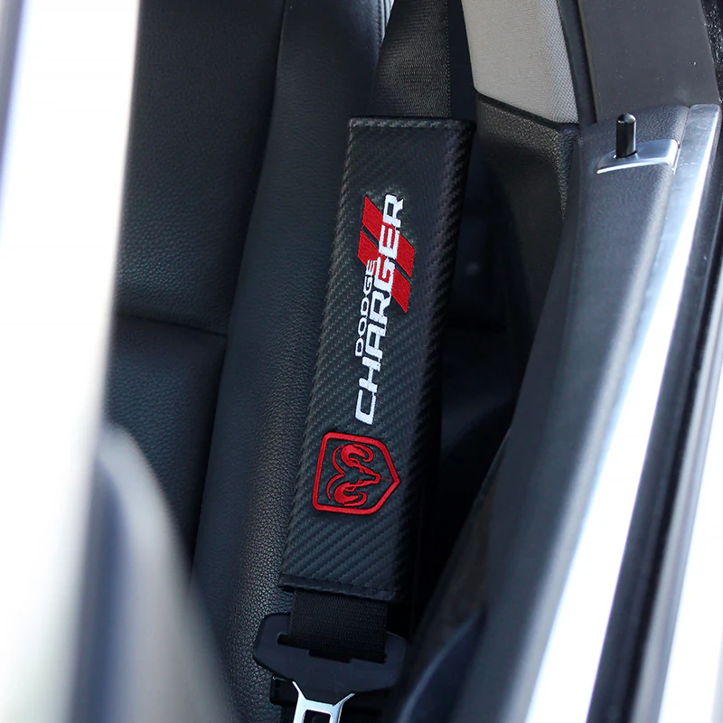 Dodge Charger Black Carbon Fiber Look Seat Belt Cover X2 - Image 2