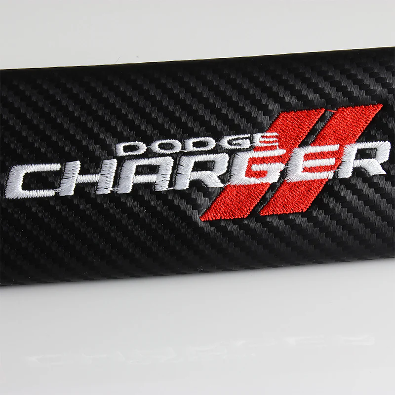 Dodge Charger Black Carbon Fiber Look Seat Belt Cover X2 - Image 3
