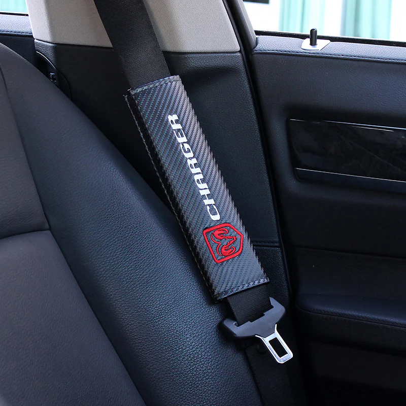 Dodge Charger Black Carbon Fiber Look Seat Belt Cover X2 - Image 2