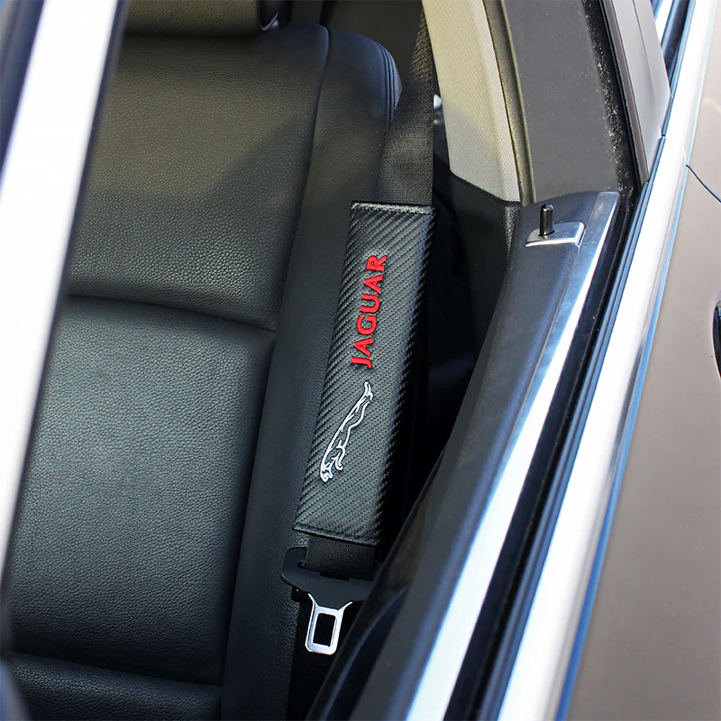 Jaguar Black Carbon Fiber Look Seat Belt Cover X2 - Image 2
