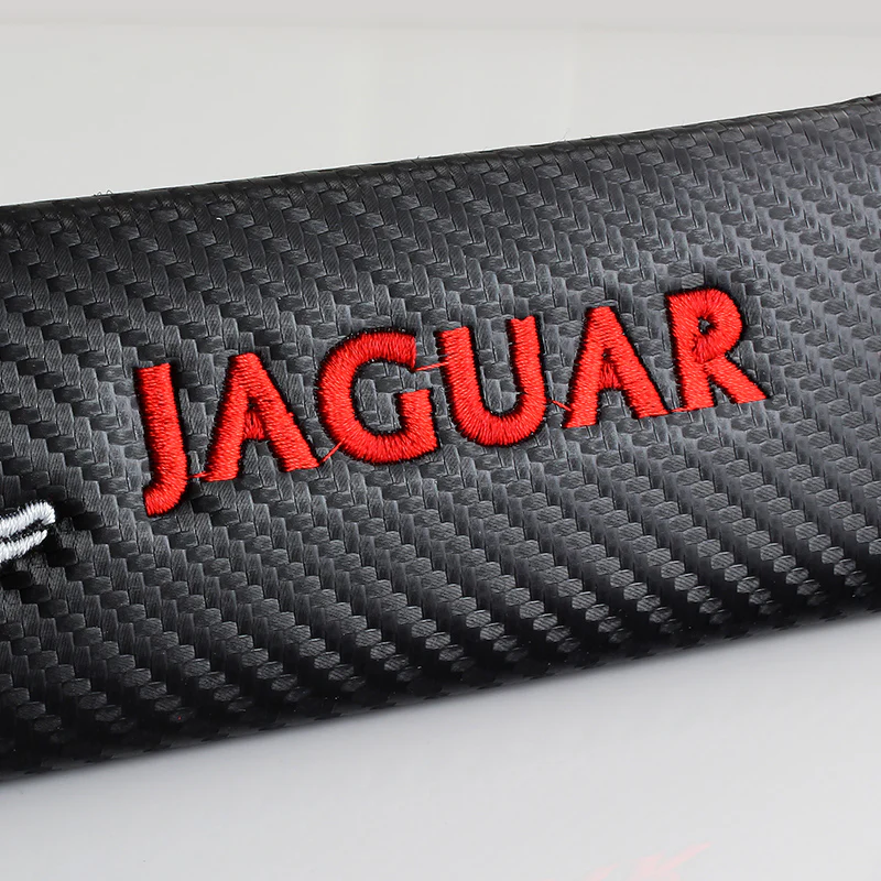 Jaguar Black Carbon Fiber Look Seat Belt Cover X2 - Image 4