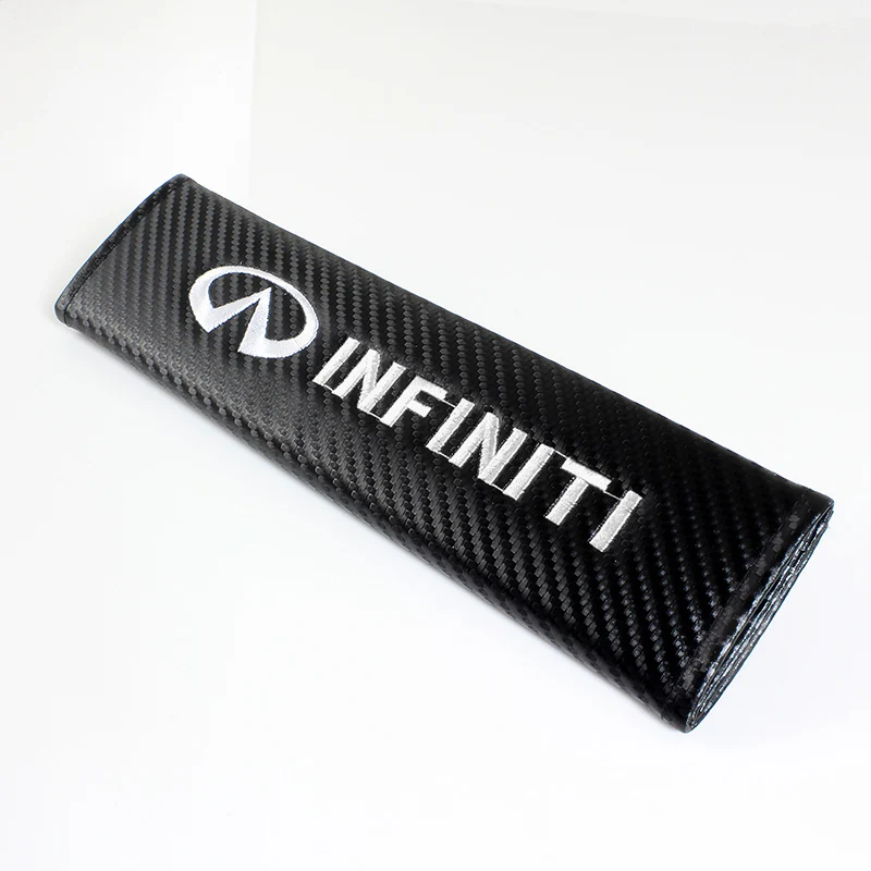 Infiniti Black & White Carbon Fiber Look Seat Belt Cover X2 - Image 4