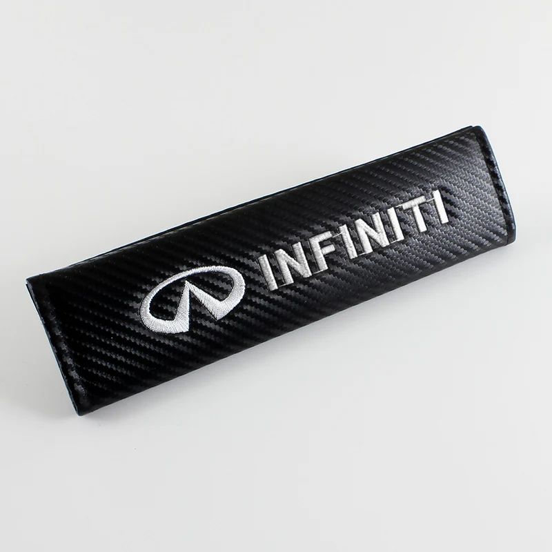 Infiniti Black & White Carbon Fiber Look Seat Belt Cover X2 - Image 5