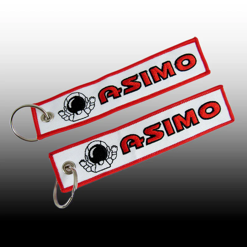 X2 EMBROIDERED Fabric Keyring TAG For ASIMO White RACING CELL HOLDER KEY CHAIN X2 - Image 3