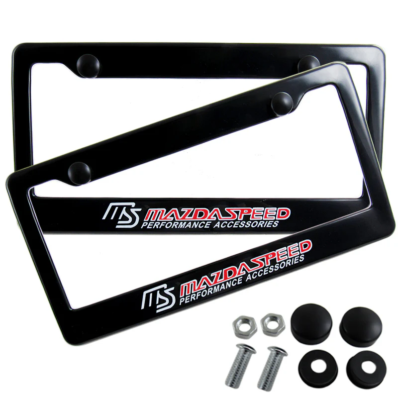 Mazdaspeed Black ABS License Plate Frame with Caps x2 - Image 3