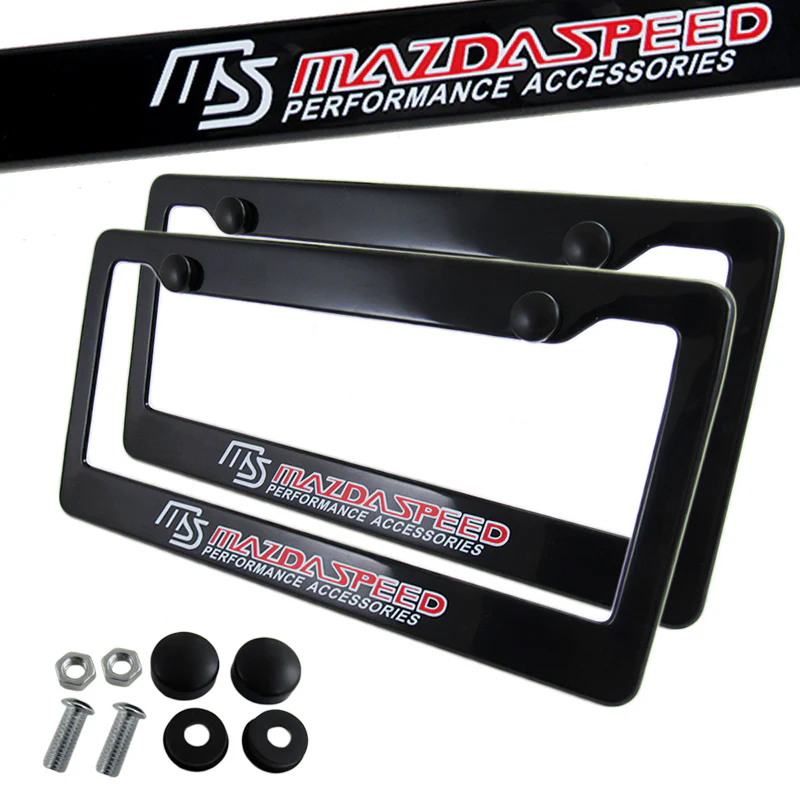 Mazdaspeed Black ABS License Plate Frame with Caps x2 - Image 5