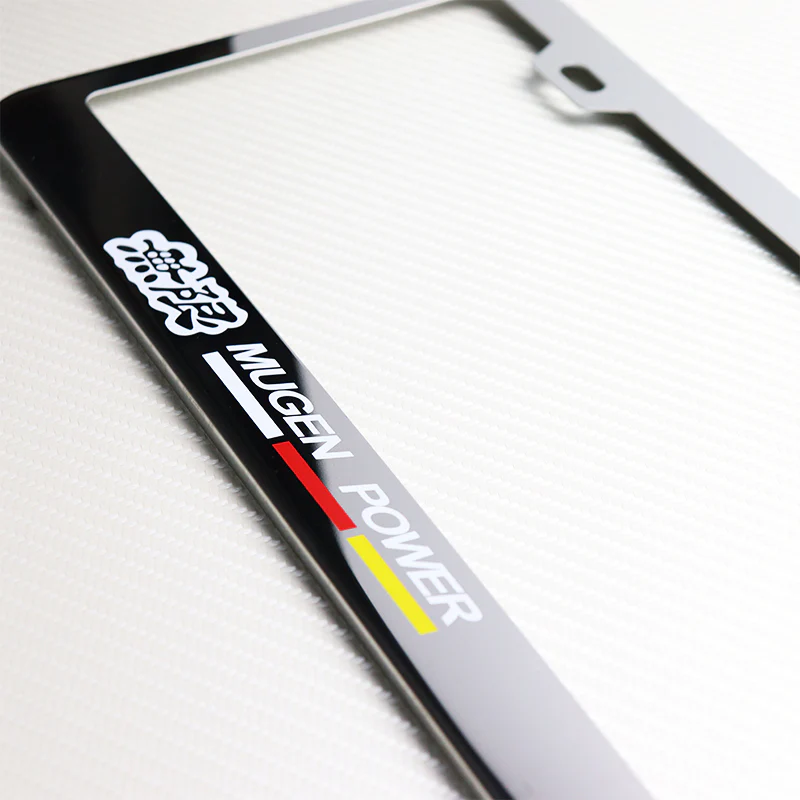 Mugen Chrome Stainless Steel License Plate Frame with Caps x2 - Image 2