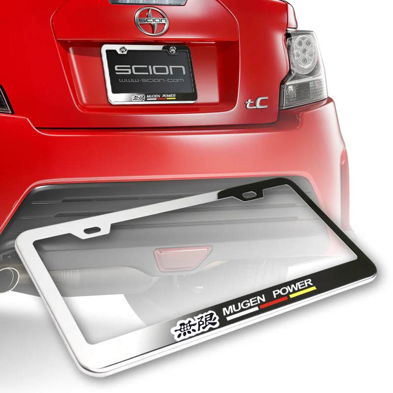 Mugen Chrome Stainless Steel License Plate Frame with Caps x2 - Image 3