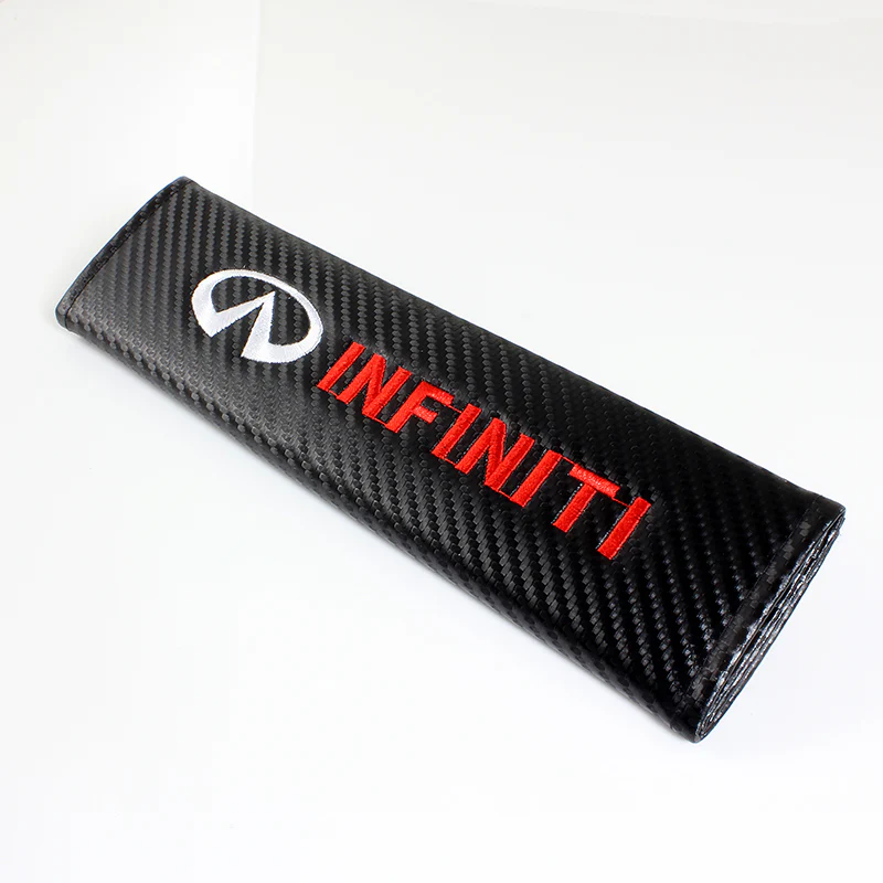 Infiniti Black & Red Carbon Fiber Look Seat Belt Cover X2 - Image 3