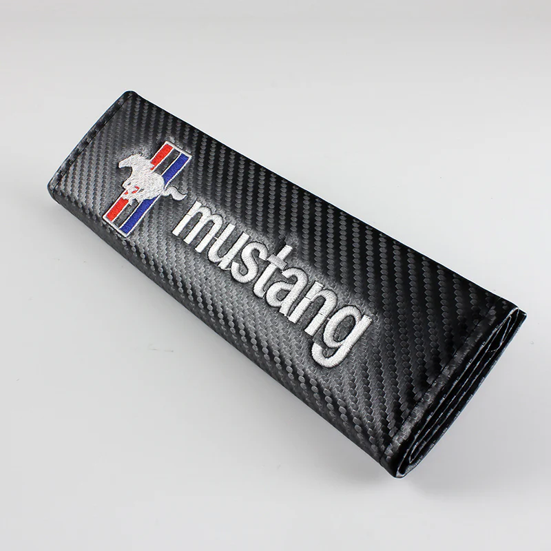 Ford Mustang Black Carbon Fiber Look Seat Belt Cover X2 - Image 4