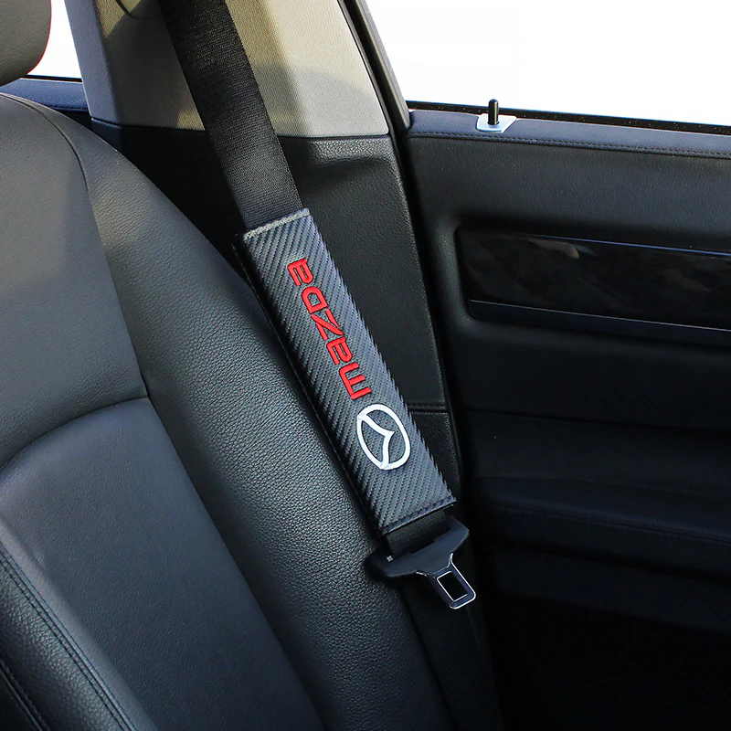 Mazda Black Carbon Fiber Look Seat Belt Cover X2 - Image 2