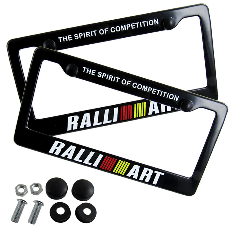 Mitsubishi Ralliart Black ABS License Plate Frame with Caps x2 - Image 3