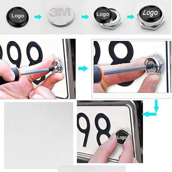 X4 For Blue/Chrome FORD Car License Plate Frame Security Screw Bolt Caps Covers - Image 3