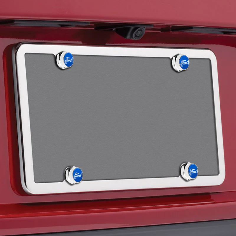 X4 For Blue/Chrome FORD Car License Plate Frame Security Screw Bolt Caps Covers - Image 6