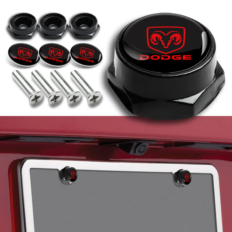 X4 For Dodge Ram Black Car License Plate Frame Bolt Cap Cover Screw Bolts Nuts - Image 2