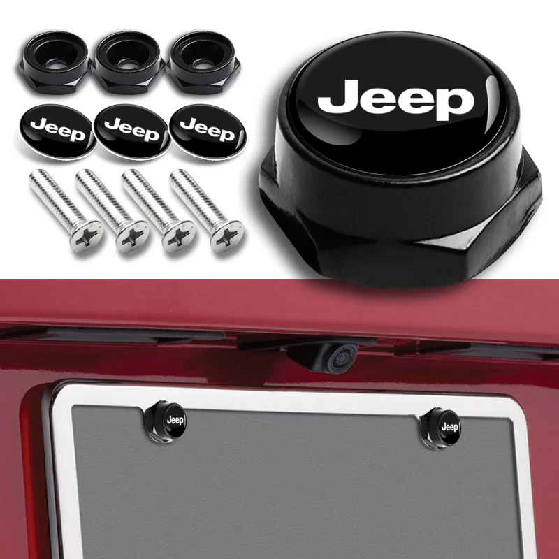 X4 For JEEP Metal Car License Plate Frame Screw Bolt Cap Cover Bolts Nuts Black - Image 2